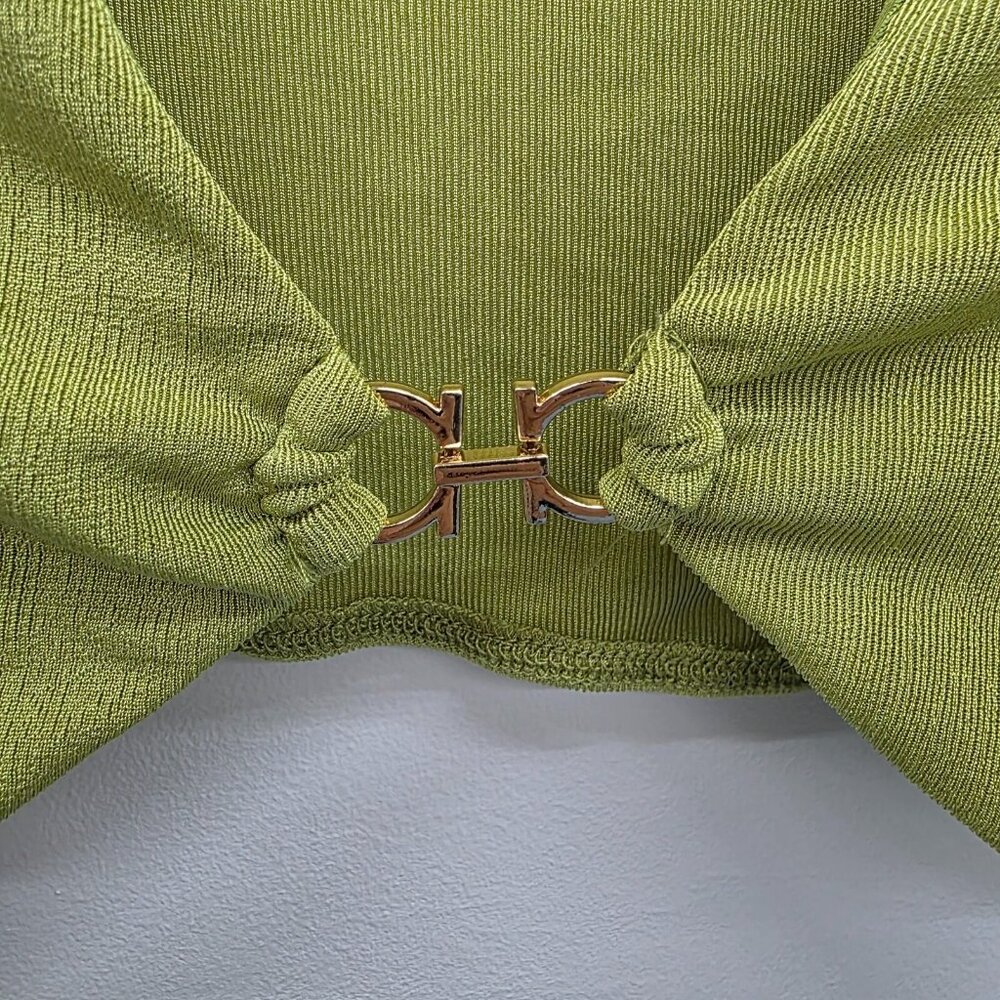 Fashion Nova Green Stretch Deep Plunge Shrug Cropped Bolero Top‎ S Y2K Vibe NWOT - Picture 6 of 13